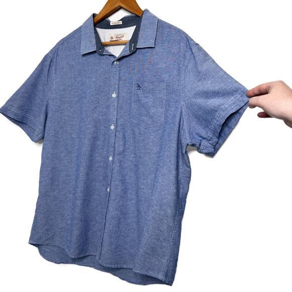 Original Penguin Munsingwear Mens Short Sleeve Button Up Polo Shirt Blue XXL - Picture 3 of 12